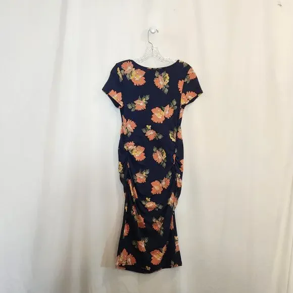 ISABEL by INGRID & ISABEL Navy Peach Floral Bodycon Maternity Dress Small S NEW - Picture 4 of 10